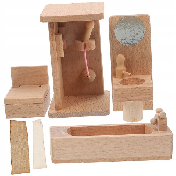 Miniatuur Houten Meubelset voor Poppenhuis Badkamer Beige 13x10x6 cm