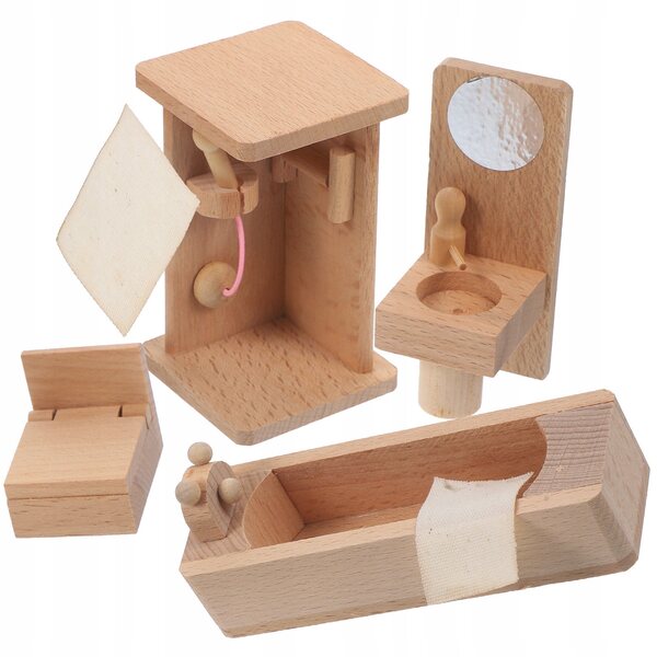 Miniatuur Houten Meubelset voor Poppenhuis Badkamer Beige 13x10x6 cm