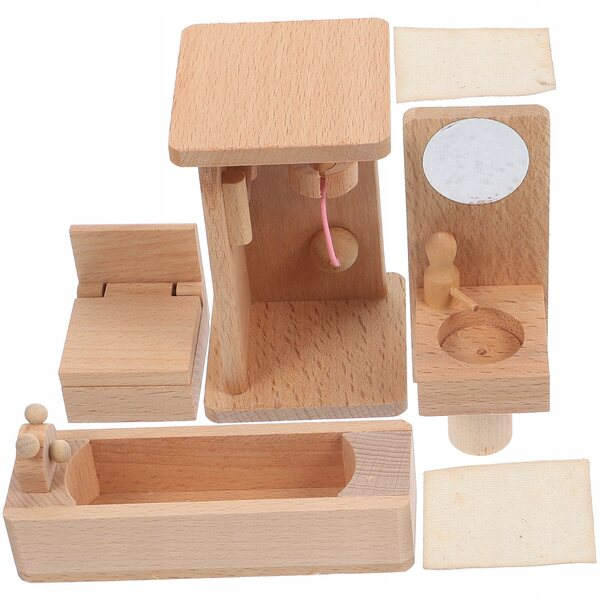 Miniatuur Houten Meubelset voor Poppenhuis Badkamer Beige 13x10x6 cm