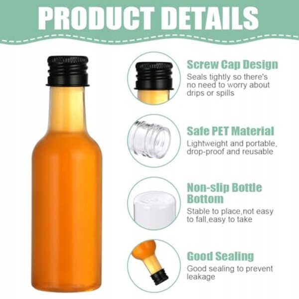 Mini bottiglie di plastica 50 ml con coperchio set da 18 pezzi resistente e versatile