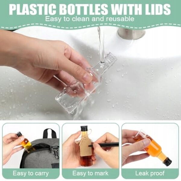 Mini bottiglie di plastica 50 ml con coperchio set da 18 pezzi resistente e versatile