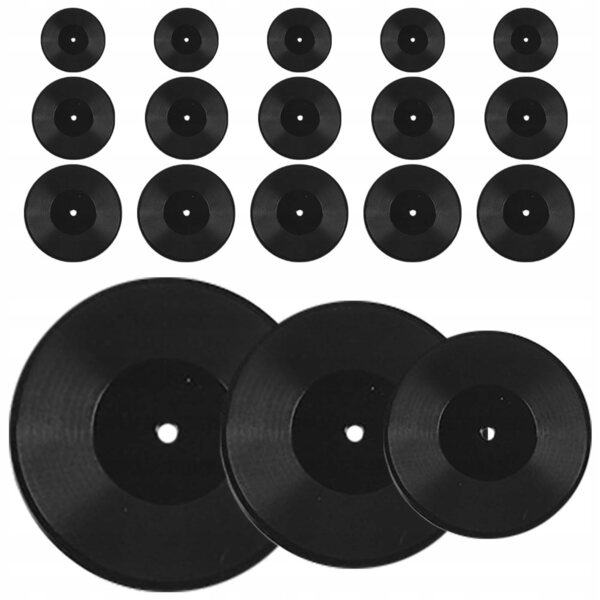 Set da 18 Mini Piattti Vinili Neri per Decorazione Casa delle Bambole