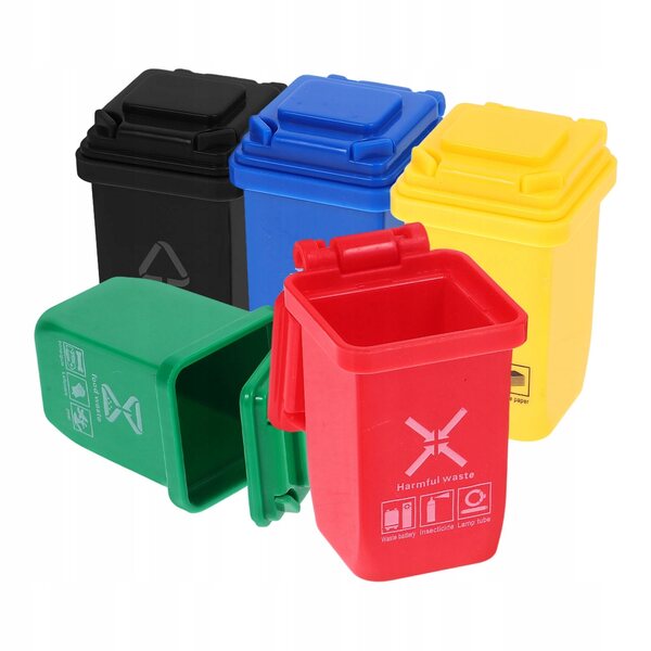 Set 5 Mini Cestini della Spazzatura in Plastica per Miniatura Casa e Scena