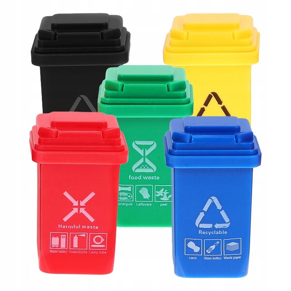 Set 5 Mini Cestini della Spazzatura in Plastica per Miniatura Casa e Scena