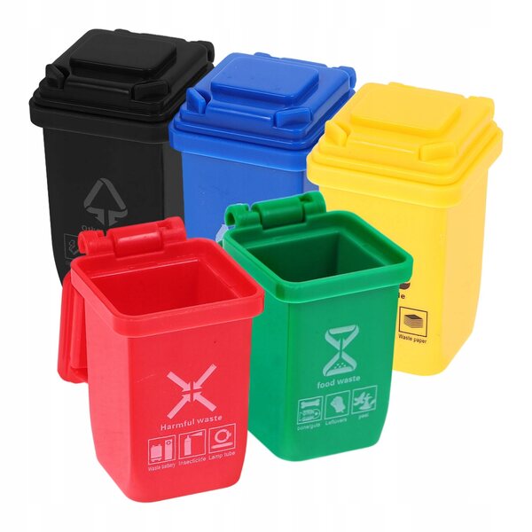 Set 5 Mini Cestini della Spazzatura in Plastica per Miniatura Casa e Scena