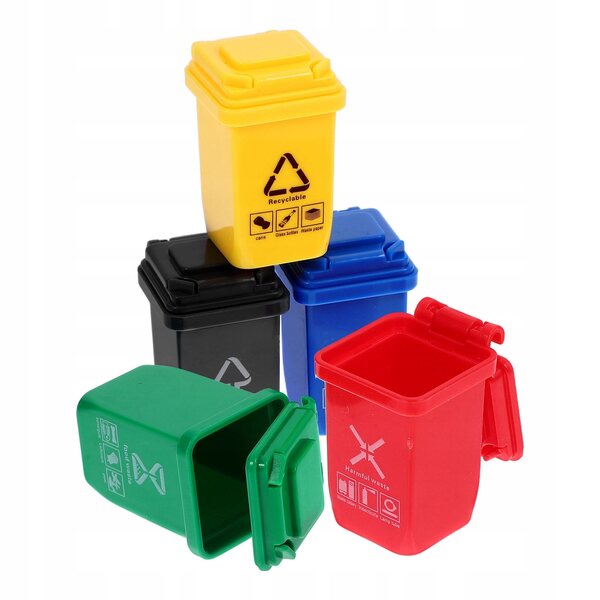 Set 5 Mini Cestini della Spazzatura in Plastica per Miniatura Casa e Scena