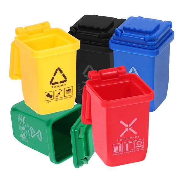Set 5 Mini Cestini della Spazzatura in Plastica per Miniatura Casa e Scena