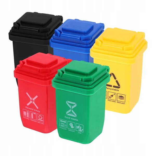 Set 5 Mini Cestini della Spazzatura in Plastica per Miniatura Casa e Scena