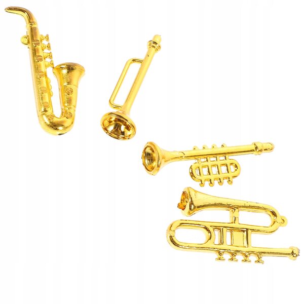 Mini strumenti musicali dorati in plastica per decorazioni di interni in miniatura