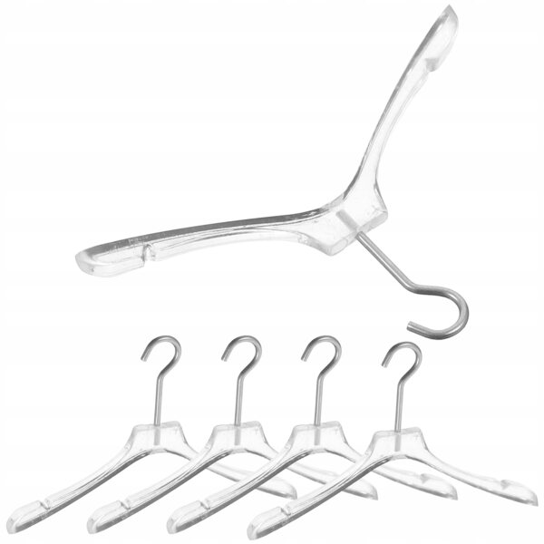 Set 5 Mini Appendini Trasparenti per Vestiti delle Bambole in Plastica e Metallo