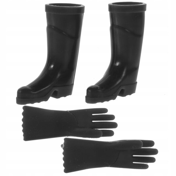 Set Mini Scarpe Antipioggia e Guanti in Miniatura per Case delle Bambole Nero