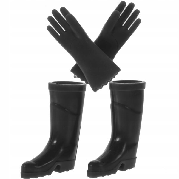 Set Mini Scarpe Antipioggia e Guanti in Miniatura per Case delle Bambole Nero