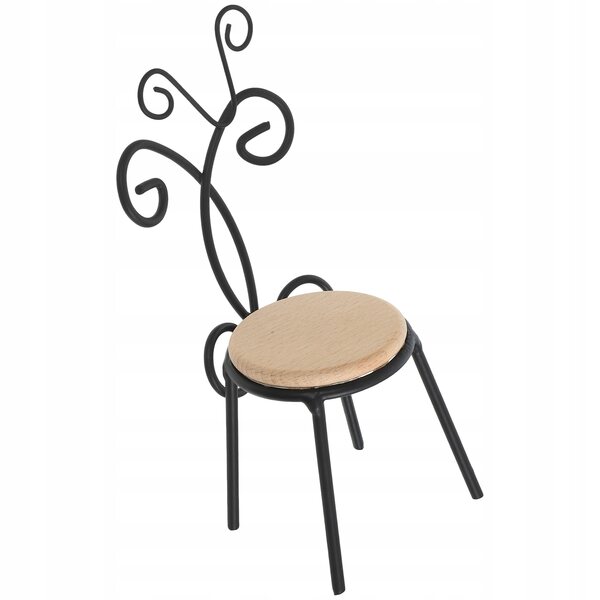 Mini Sedia Nera in Legno e Ferro per Casa delle Bambole e Decorazioni