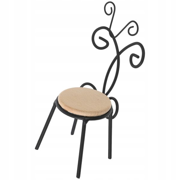 Mini Sedia Nera in Legno e Ferro per Casa delle Bambole e Decorazioni