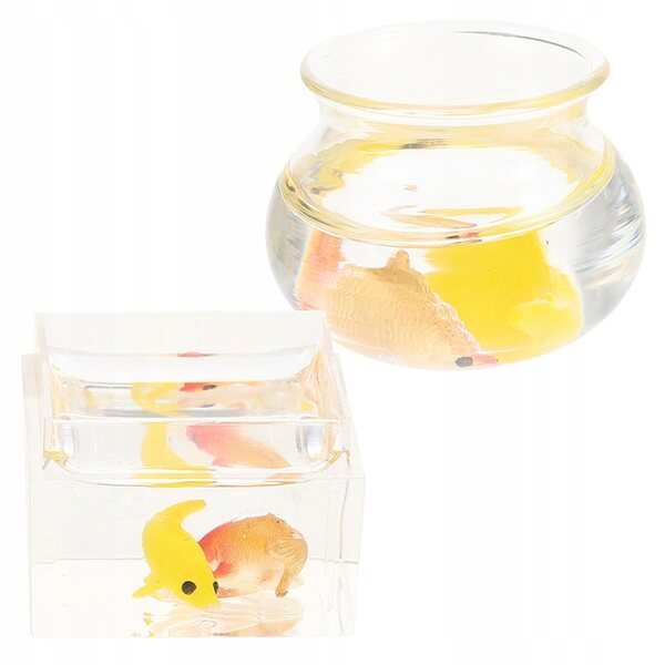 Lot de 2 mini aquariums avec poissons rouges en résine pour décorations et miniatures