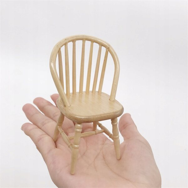 Miniatura Sedia in Legno Chiaro per Arredamento Casa Bambole 5,7x4,5x9,2 cm