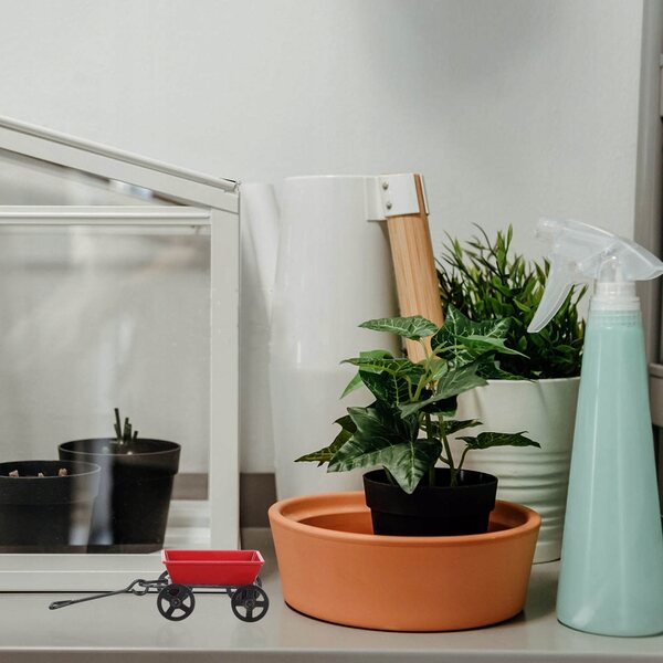 Mini Carriola da Giardino in Ferro Rosso, Decorazione Pratica e Resistente