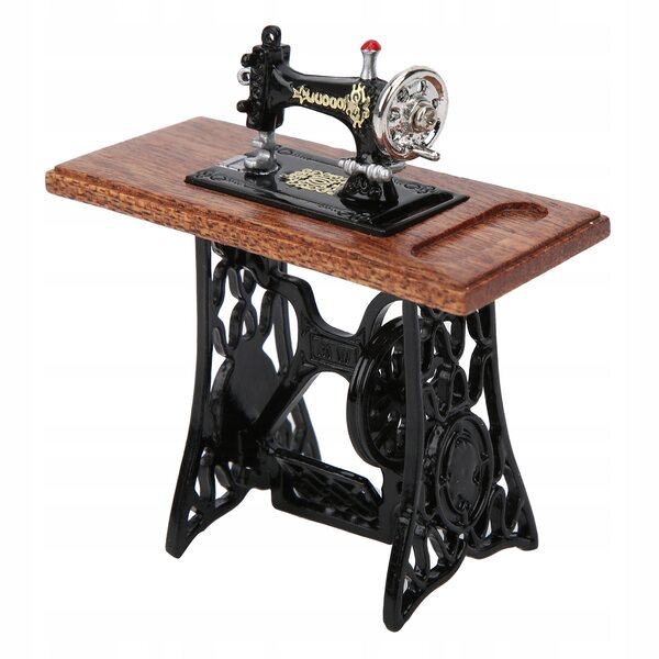 1:12 Vintage Mini-Nähmaschine für Puppenhaus – Holzdekoration