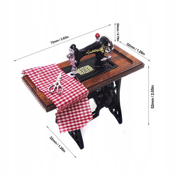 1:12 Vintage Mini-Nähmaschine für Puppenhaus – Holzdekoration