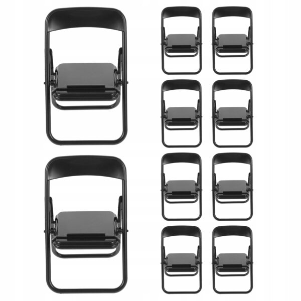 Lot de 10 mini chaises pliantes noires en ABS pour décorations et support smartphone