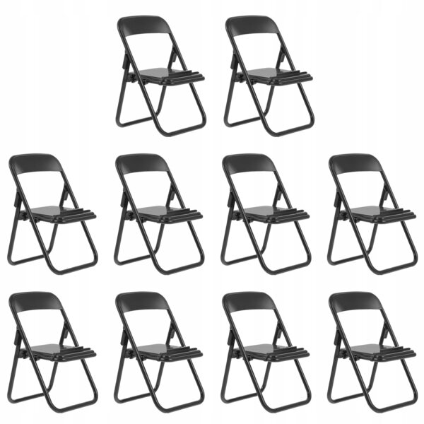 Lot de 10 mini chaises pliantes noires en ABS pour décorations et support smartphone