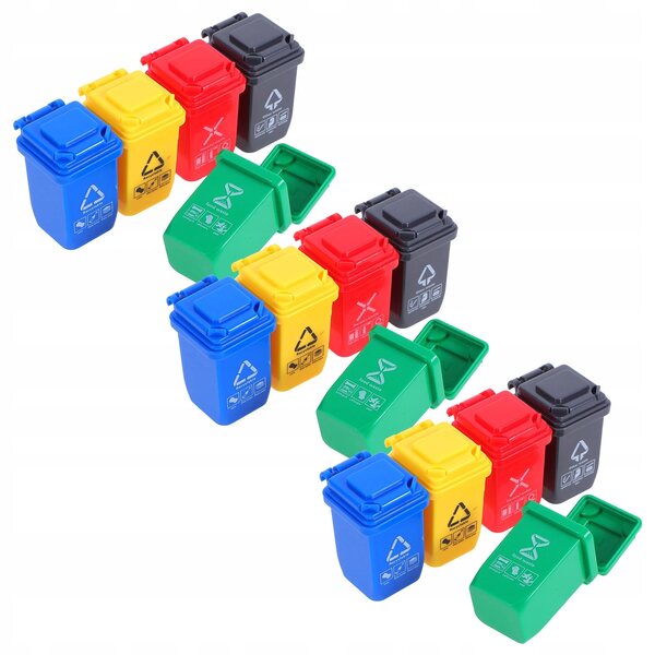 Lot de 15 mini poubelles en plastique multicolores pour maisons de poupées