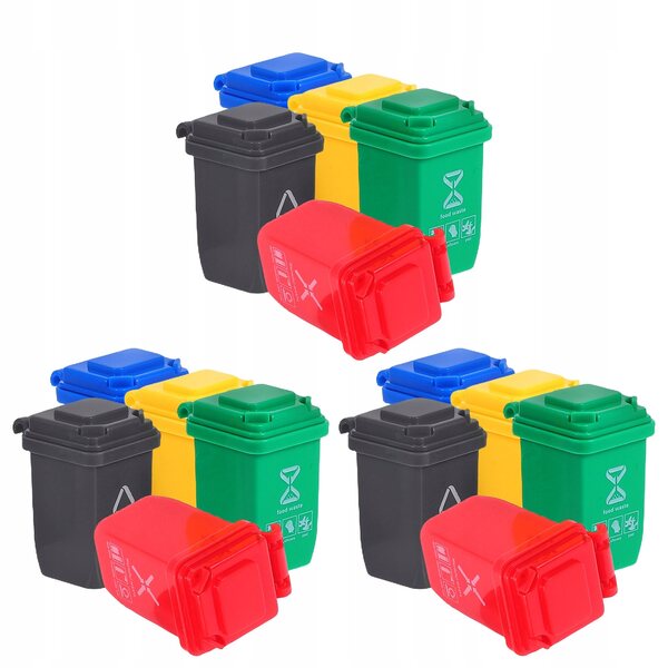 Lot de 15 mini poubelles en plastique multicolores pour maisons de poupées