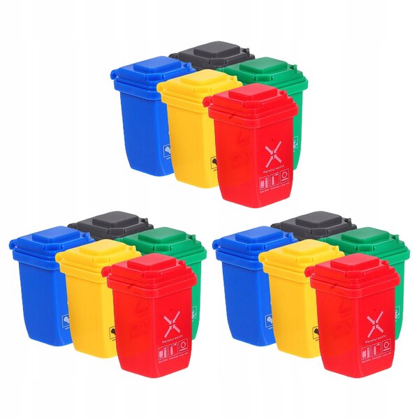 Lot de 15 mini poubelles en plastique multicolores pour maisons de poupées