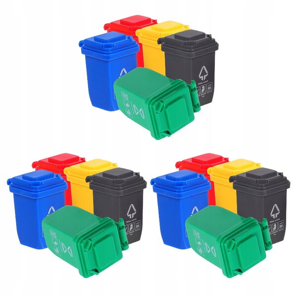 Lot de 15 mini poubelles en plastique multicolores pour maisons de poupées