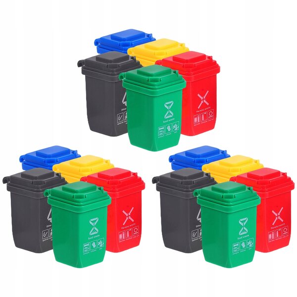 Lot de 15 mini poubelles en plastique multicolores pour maisons de poupées
