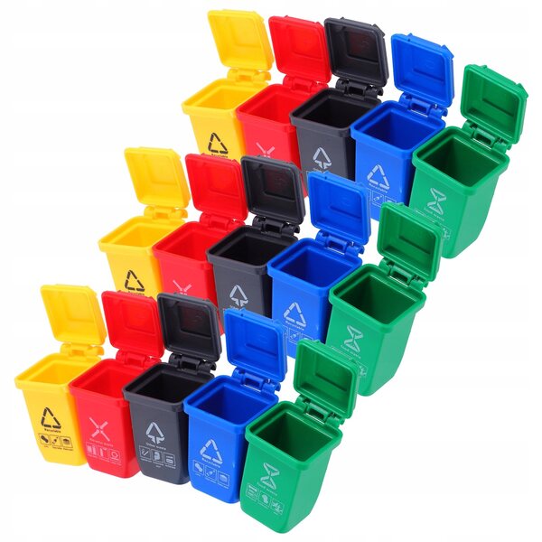 Lot de 15 mini poubelles en plastique multicolores pour maisons de poupées