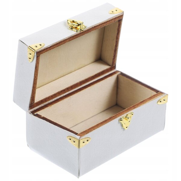 Mini valigia vintage in pelle e legno per decorazione casa delle bambole bianca