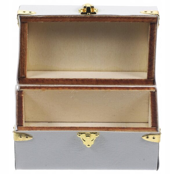 Mini valigia vintage in pelle e legno per decorazione casa delle bambole bianca