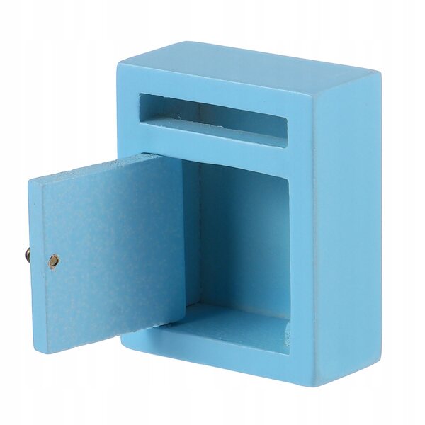 Miniatura cassetta postale in legno per casa delle bambole blu 5x4x2 cm