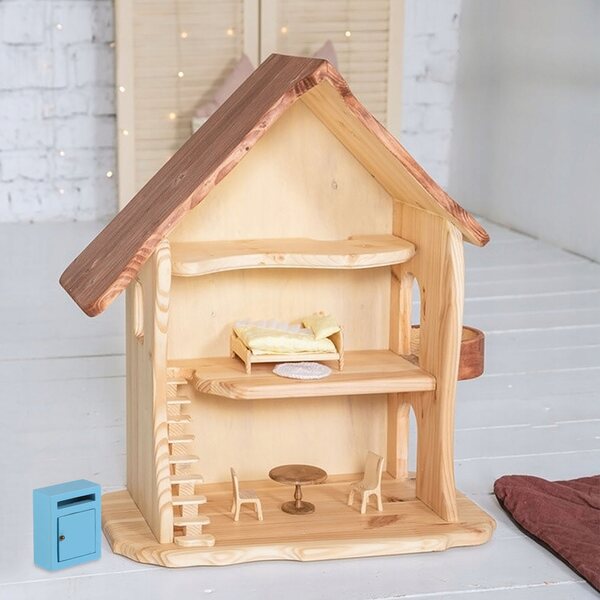 Miniatuur houten brievenbus voor poppenhuis blauw 5x4x2 cm