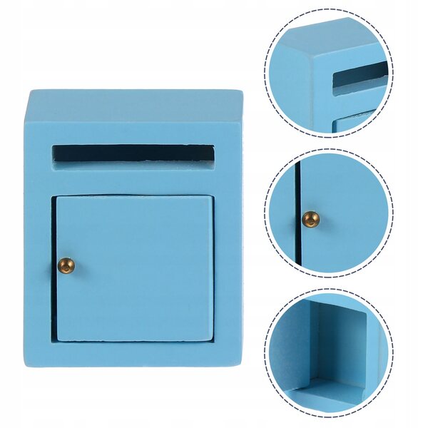 Miniatuur houten brievenbus voor poppenhuis blauw 5x4x2 cm