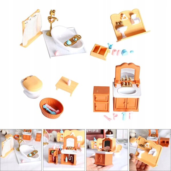 Set 4 Miniature Arredo Bagno 1:12 per Casa delle Bambole in Plastica