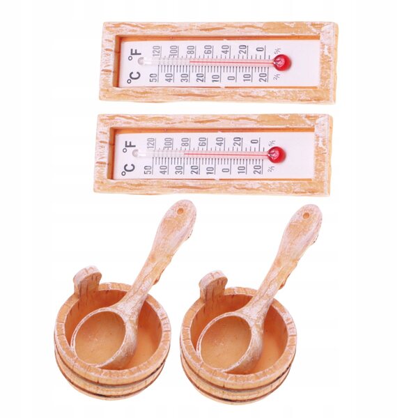 2 REALISTYCZNE DEKORACJE DO DOMKU – MINI SAUNA Z TERMOMETREM