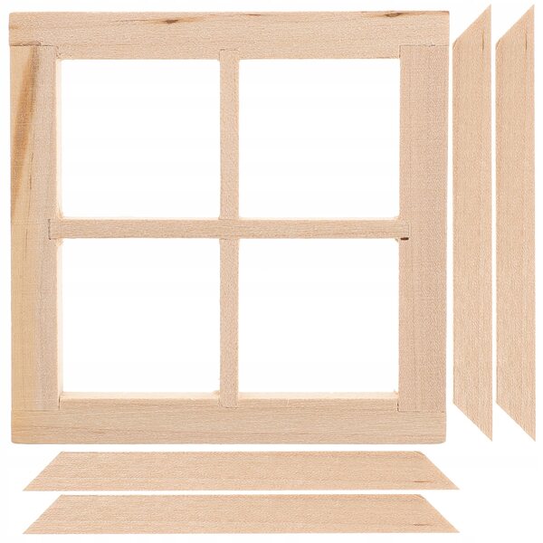 Miniatura Finestra in Legno per Casa delle Bambole Decorativa Beige 7x7 cm