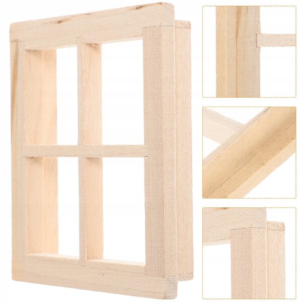 Miniatura Finestra in Legno per Casa delle Bambole Decorativa Beige 7x7 cm