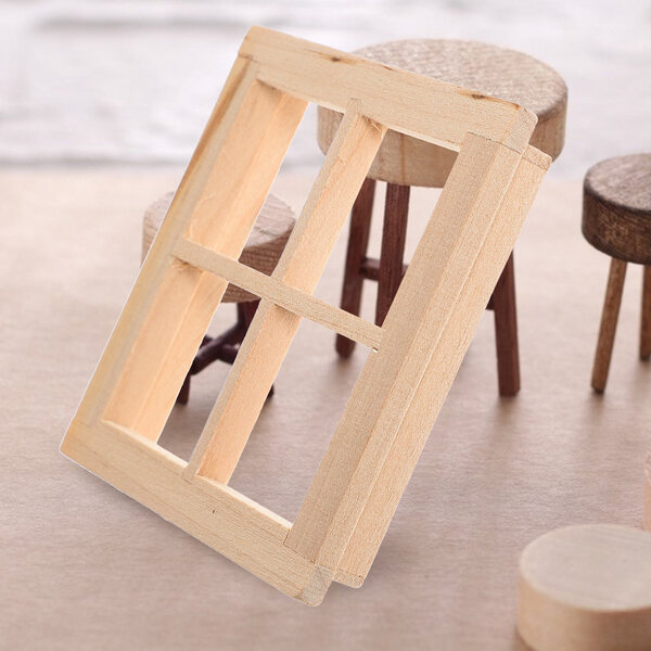 Miniatura Finestra in Legno per Casa delle Bambole Decorativa Beige 7x7 cm