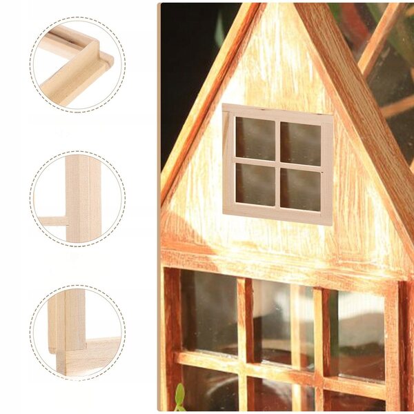Miniatura Finestra in Legno per Casa delle Bambole Decorativa Beige 7x7 cm