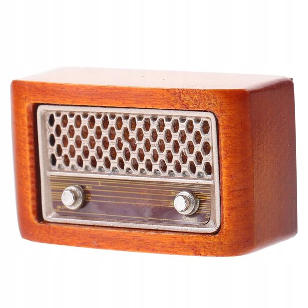 Mini modello radio vintage in legno e ferro, decorazione retrò per casa e miniatura