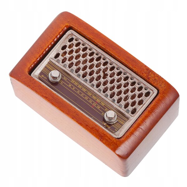 Mini modello radio vintage in legno e ferro, decorazione retrò per casa e miniatura