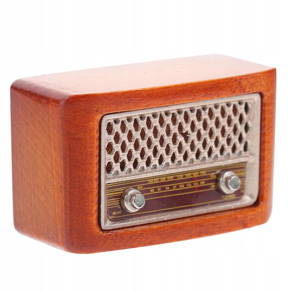 Mini modello radio vintage in legno e ferro, decorazione retrò per casa e miniatura