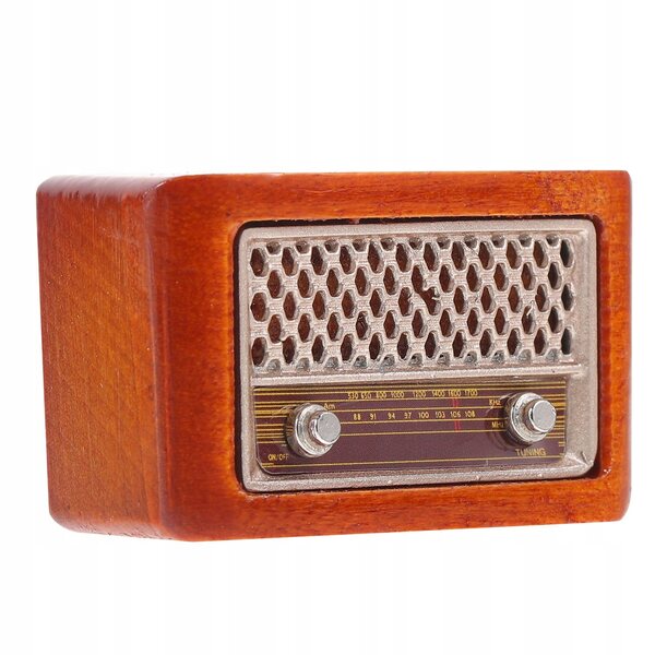 Mini modello radio vintage in legno e ferro, decorazione retrò per casa e miniatura
