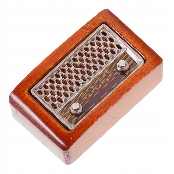 Mini modello radio vintage in legno e ferro, decorazione retrò per casa e miniatura