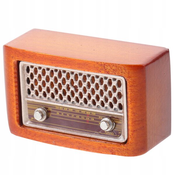 Mini modello radio vintage in legno e ferro, decorazione retrò per casa e miniatura