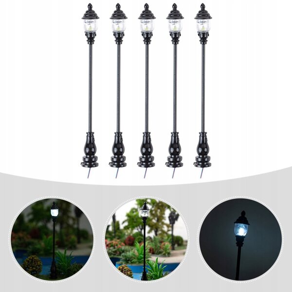 Mini Lampade Stradali Nere per Modellini Casa e Diorami - Set da 5 Pezzi