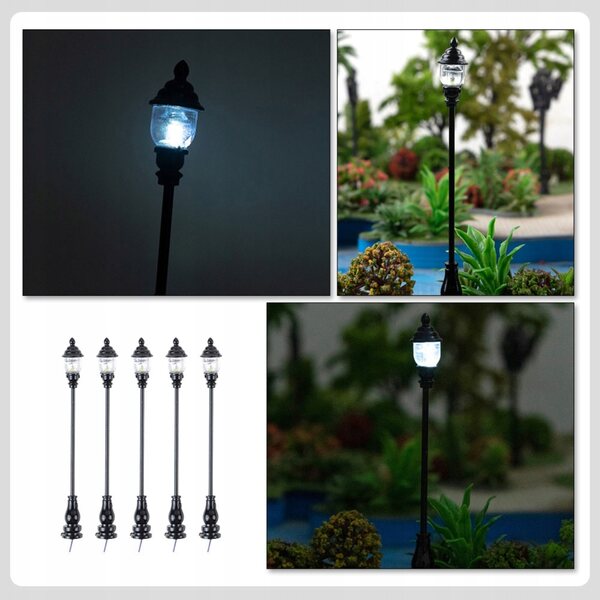 Mini Lampade Stradali Nere per Modellini Casa e Diorami - Set da 5 Pezzi